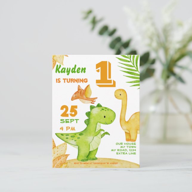 Dinosaur birthday party invite (Standing Front)