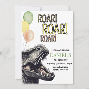 Dinosaur Birthday Party Invite,  Roaring T-Rex  Invitation