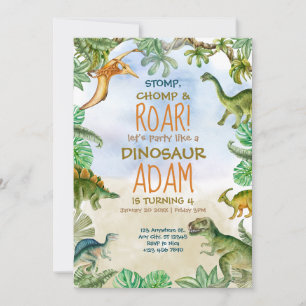 Dinosaur Birthday Party Jurassic Dino Theme Kids Invitation