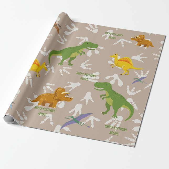 Dinosaur Birthday Party, Kid Birthday, Custom Text Wrapping Paper (Unrolled)