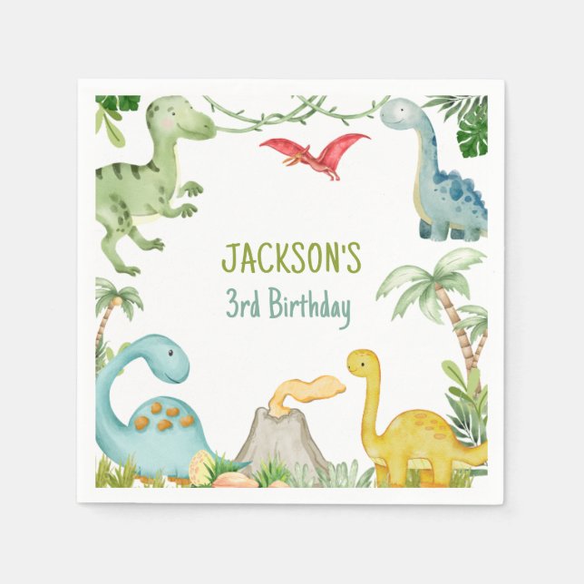 Dinosaur Birthday Party Paper Napkin (Front)