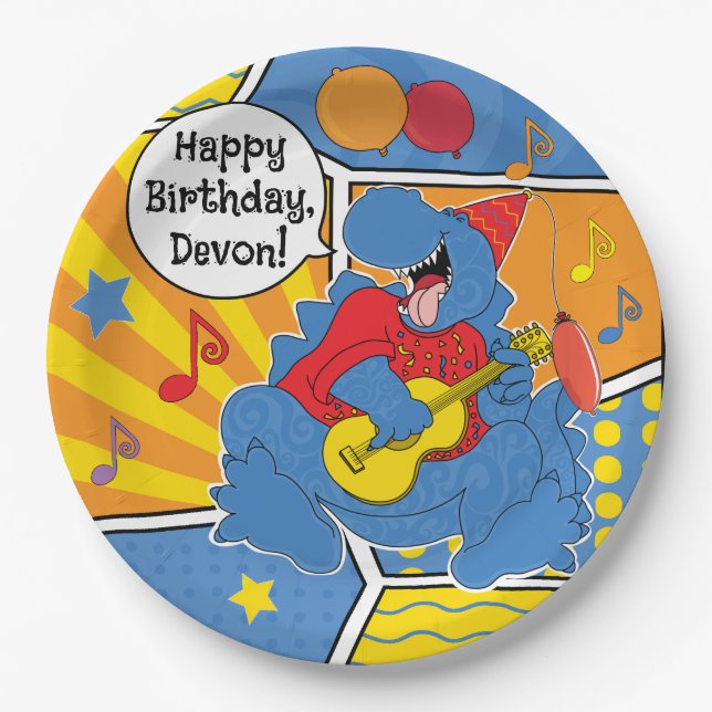Dinosaur Birthday Party Paper Plates (Front)
