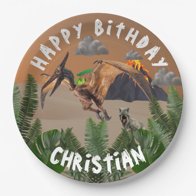 Dinosaur Birthday Party Paper Plates (Front)