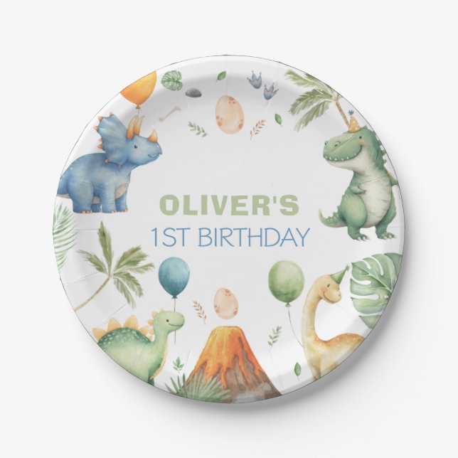 Dinosaur Birthday Party Paper Plates (Front)