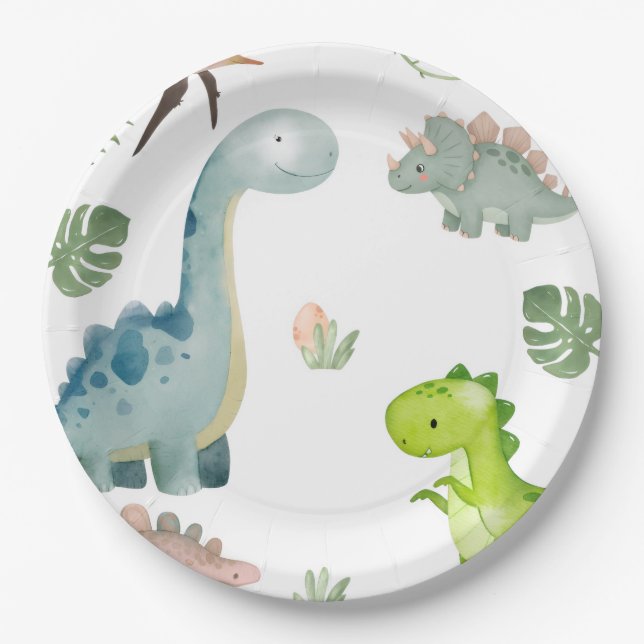 Dinosaur Birthday Party Paper Plates (Front)