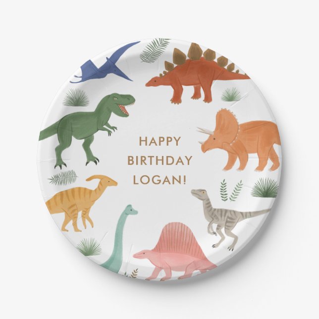 Dinosaur Birthday Party Paper Plates (Front)