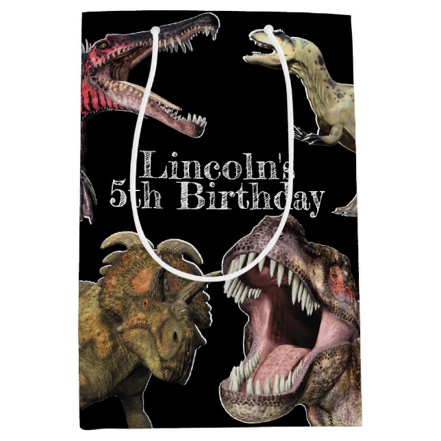 Dinosaur Birthday Party Personalized T-Rex Medium Gift Bag (Front)