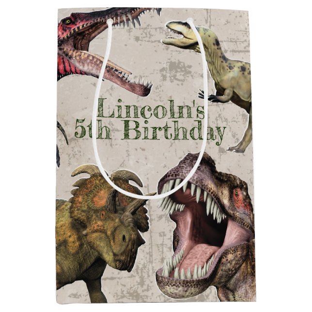 Dinosaur Birthday Party Personalized T-Rex Medium Gift Bag (Front)