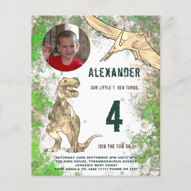 Dinosaur Birthday Party Photo Budget Flyer (Front)