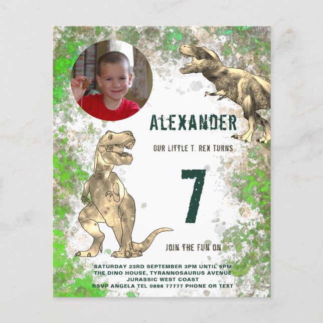 Dinosaur Birthday Party Photo Budget Flyer (Front)