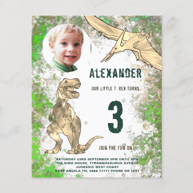 Dinosaur Birthday Party Photo Budget Flyer (Front)