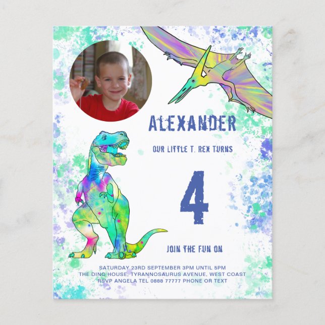 Dinosaur Birthday Party Photo Budget Flyer (Front)