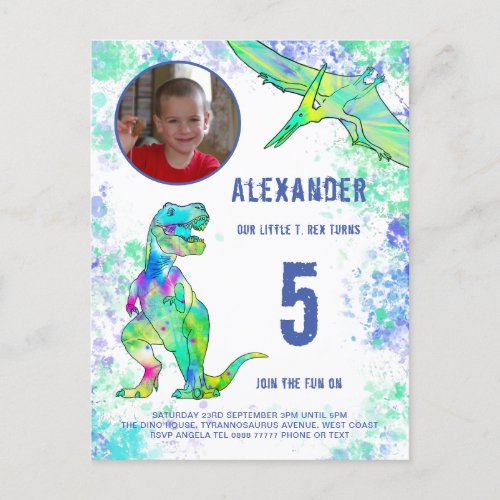 Dinosaur Birthday Party Photo Budget Invitation Postcard