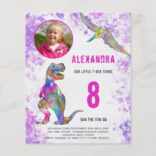 Dinosaur Birthday Party Photo Budget Pink Flyer