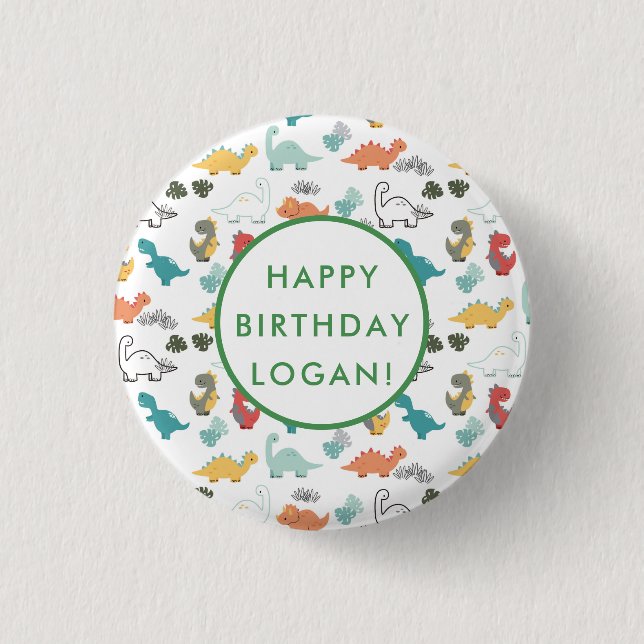 Dinosaur Birthday Party Photo Button (Front)