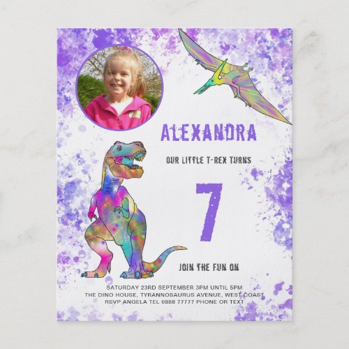 Dinosaur Birthday Party Photo Girls Budget Flyer