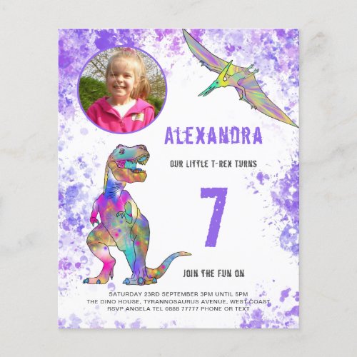 Dinosaur Birthday Party Photo Girls Budget Flyer