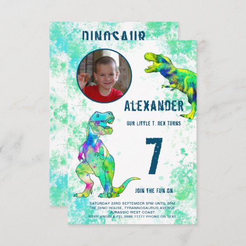 Dinosaur Birthday Party Photo Green Invitation