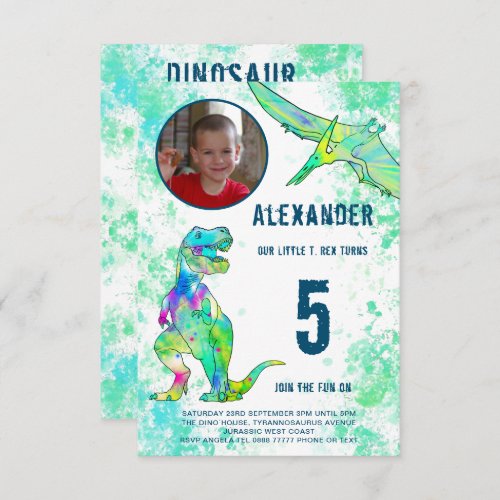 Dinosaur Birthday Party Photo Green Invitation