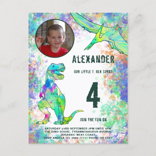 Dinosaur Birthday Party Photo Invitation Postcard