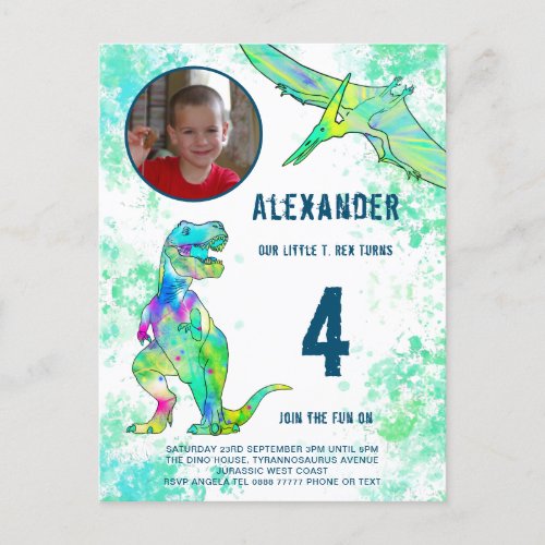Dinosaur Birthday Party Photo Invitation Postcard
