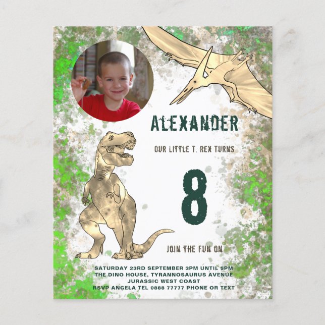 Dinosaur Birthday Party Photo Modern Budget Flyer (Front)