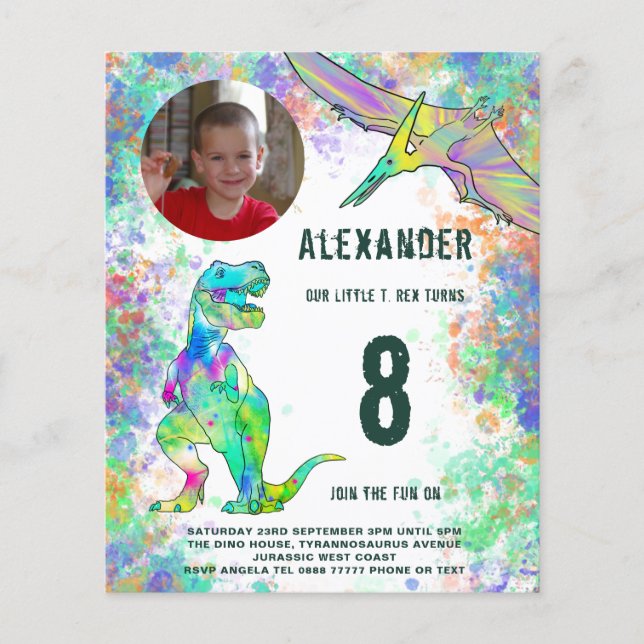 Dinosaur Birthday Party Photo Modern Budget Flyer (Front)