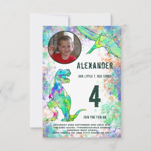 Dinosaur Birthday Party Photo Modern Invitation