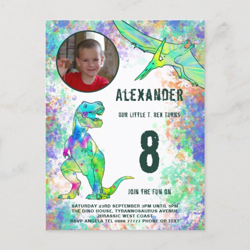 Dinosaur Birthday Party Photo Modern Invitation Postcard