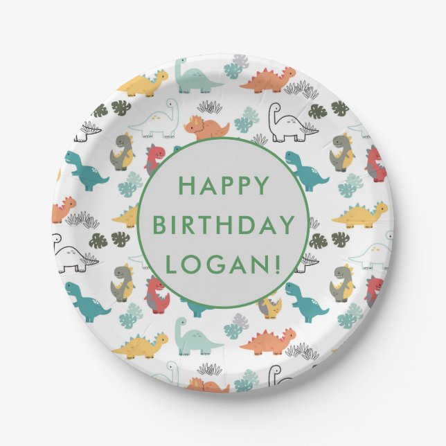 Dinosaur Birthday Party Photo Paper Plates (Front)