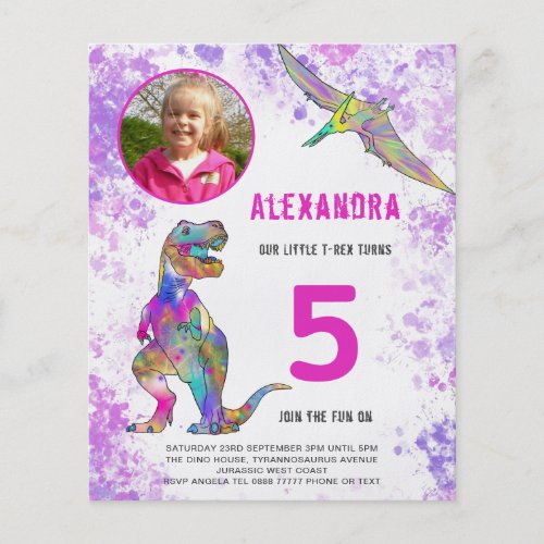Dinosaur Birthday Party Photo Pink Budget Flyer