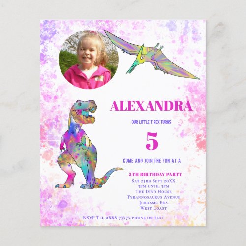 Dinosaur Birthday party Photo Pink Budget Flyer