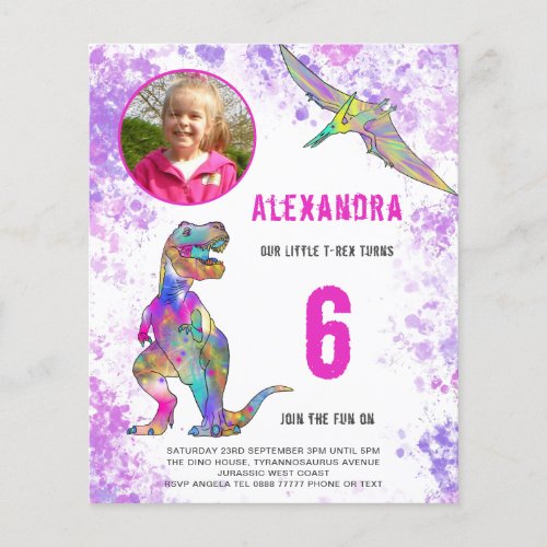 Dinosaur Birthday Party Photo Pink Budget Flyer