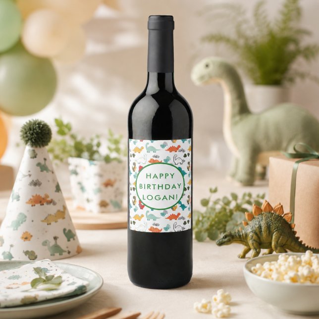 Dinosaur Birthday Party Photo Wine Label (Dinosaur Birthday Party Photo Wine Label)