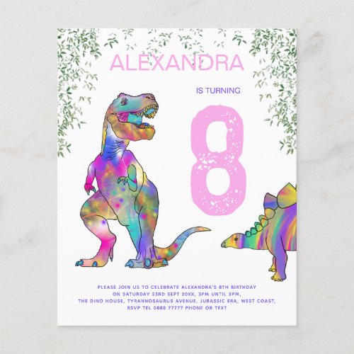 Dinosaur Birthday Party pink budget Flyer