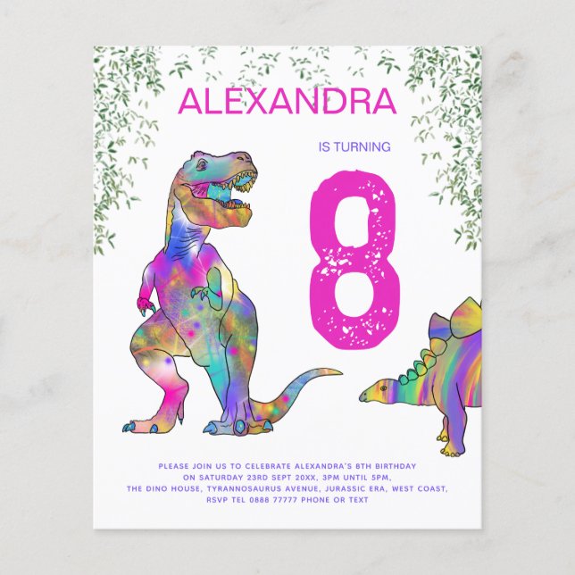 Dinosaur Birthday Party pink budget Flyer (Front)