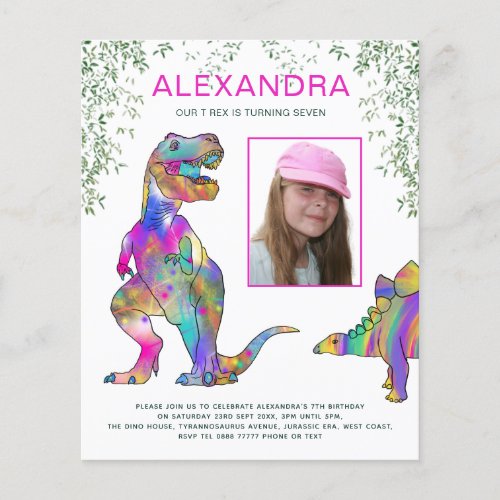 Dinosaur Birthday Party Pink Budget Invitation Flyer