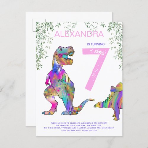 Dinosaur Birthday Party pink budget Invitation Postcard