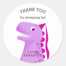 Dinosaur Birthday Party Pink Princess Thank You Classic Round Sticker at Zazzle