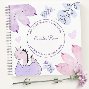 Dinosaur Birthday Party Pink Purple Guest Book