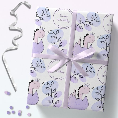 Dinosaur Birthday Party Pink Purple Wrapping Paper
