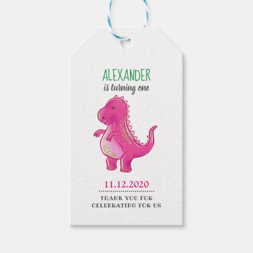 Dinosaur Birthday Party  Pink Trex Dino Thank You Gift Tags