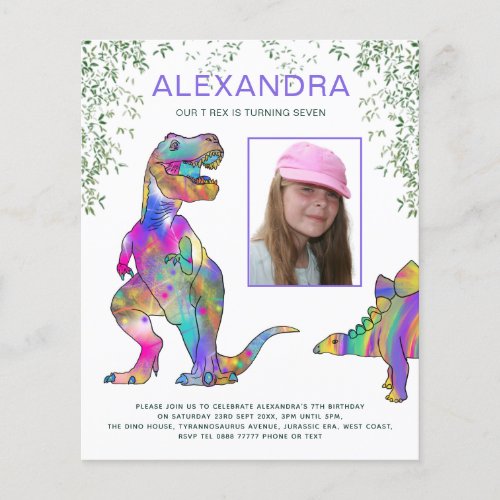 Dinosaur Birthday Party Purple Budget Invitation Flyer