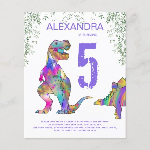 Dinosaur Birthday Party purple Budget Invitation Flyer