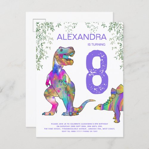 Dinosaur Birthday Party purple budget Invitation Postcard