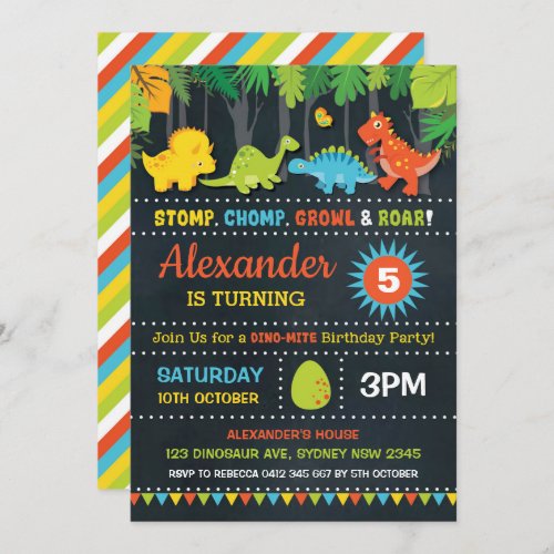 Dinosaur Birthday Party Roar Chalkboard Dino_Mite Invitation