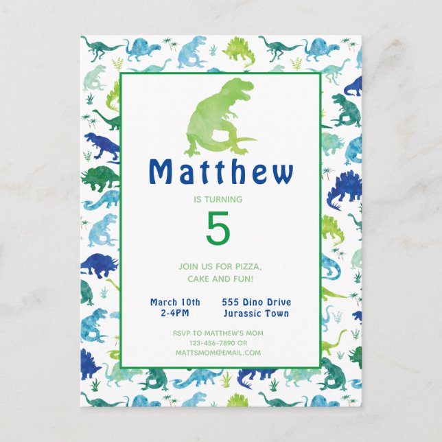 Dinosaur Birthday Party T-Rex Kids Invitation (Front)