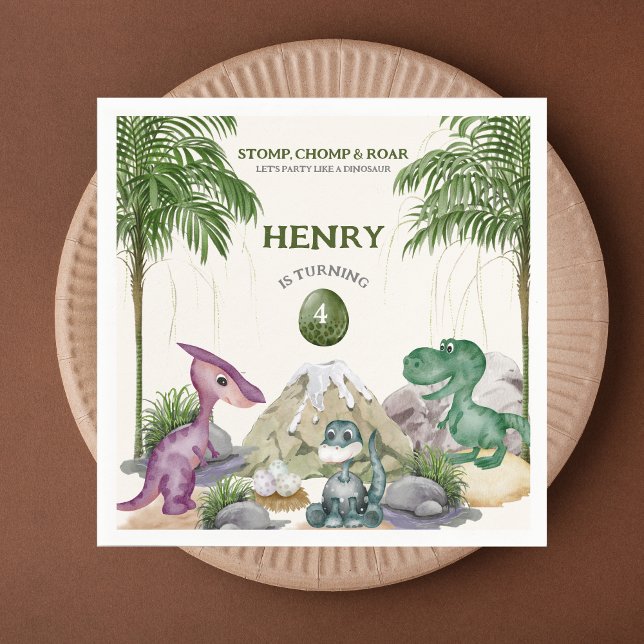 Dinosaur Birthday Party T-rex Watercolor Napkins (Creator Uploaded)