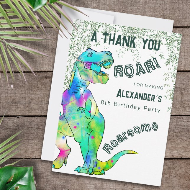 Dinosaur Birthday Party Thank You (Dinosaur Birthday party personalized thank you greetings card T-rex roar for being roarsome)