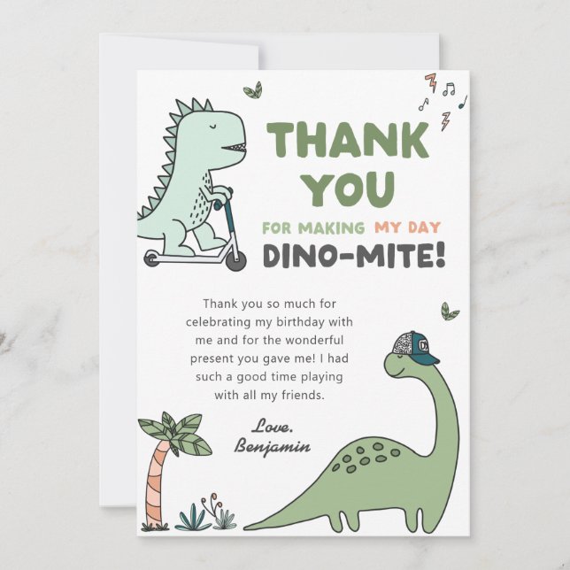 Dinosaur Birthday Party Thank you Card (Front)